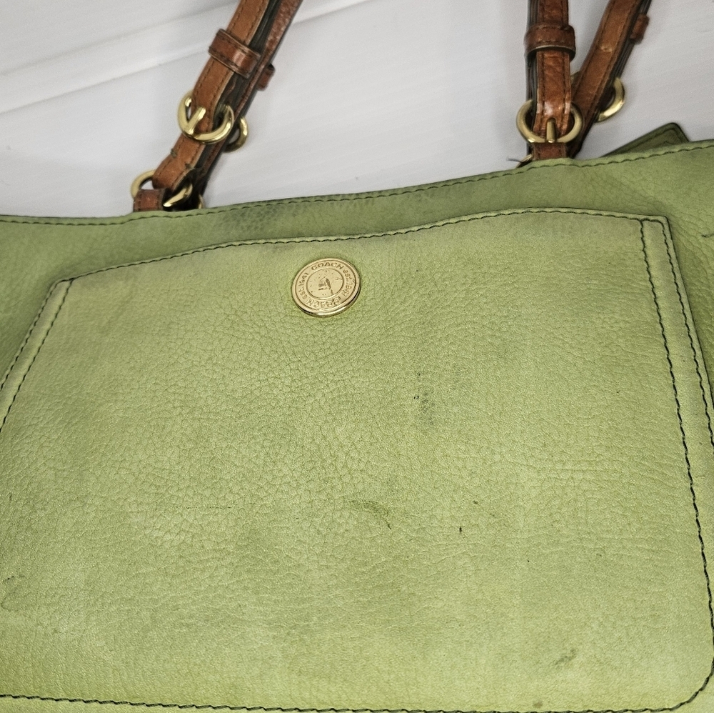 Vintage Coach Chelsea Tote Green Nubuc F10187 Rare - Picture 6 of 14